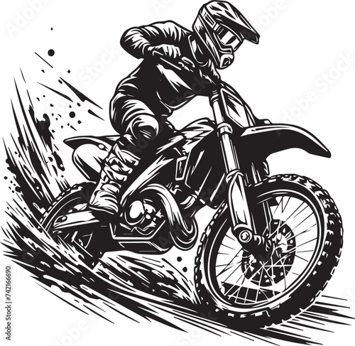 Realistic silhouette of a motocross rider, man is doing a trick, isolated on white background. Enduro motorbike sport transport. Vector illustration