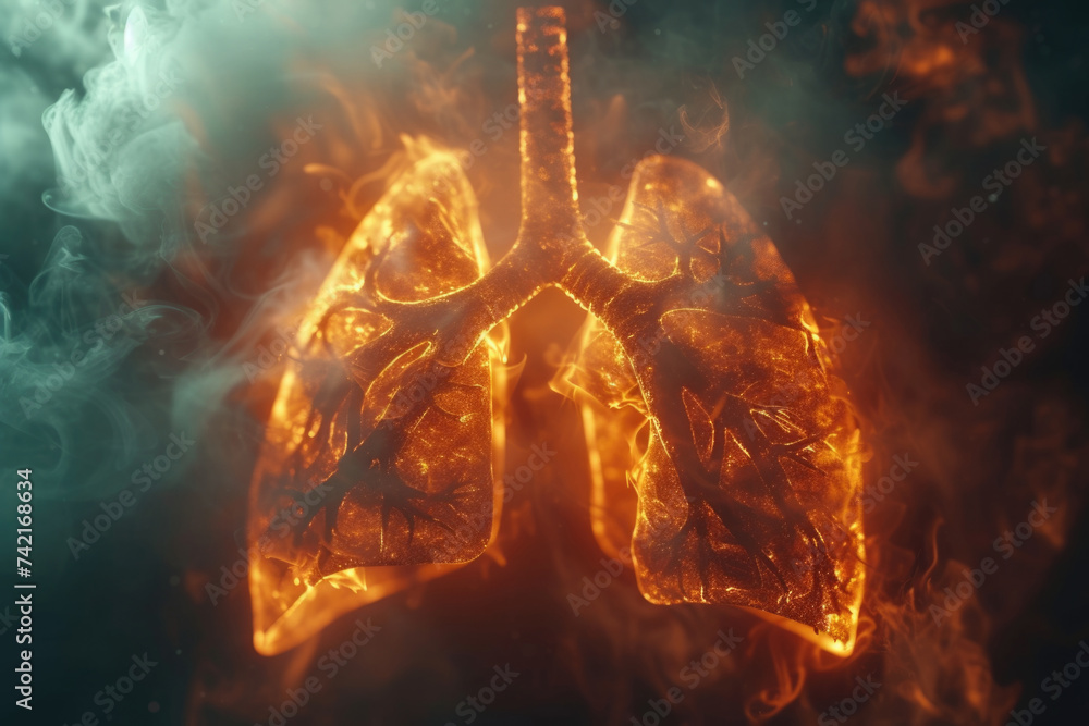 Human lung of diseases such as pneumonia or the consequences of smoking