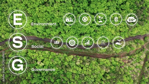 ESG environmental social governance. Investment business concept. ESG digital icons. Business investment strategy concept. Digital hologram. corporate 4K video