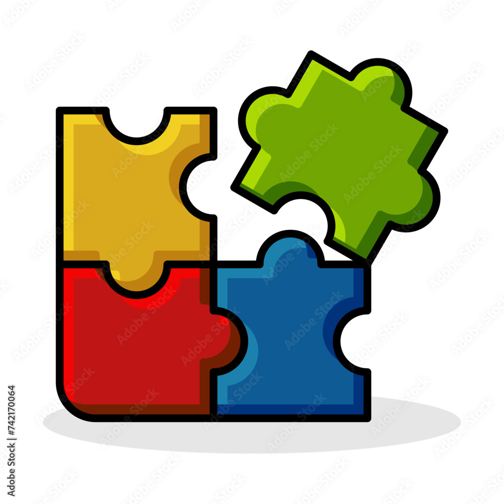 illustration of a puzzle icon, colors red, yellow, green, blue. simple vector isolated on white background. design for poster, app, web, social media. illustration of a puzzle icon, colors red, yellow, green, blue. simple vector isolated on white background. design for poster, app, web, social media.