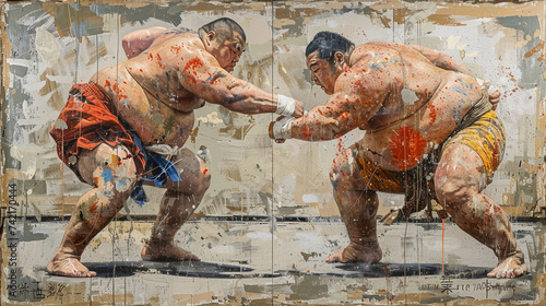 Sumo wrestlers face off in a standoff of strength and tradition their intense focus and power a captivating display of martial art photo