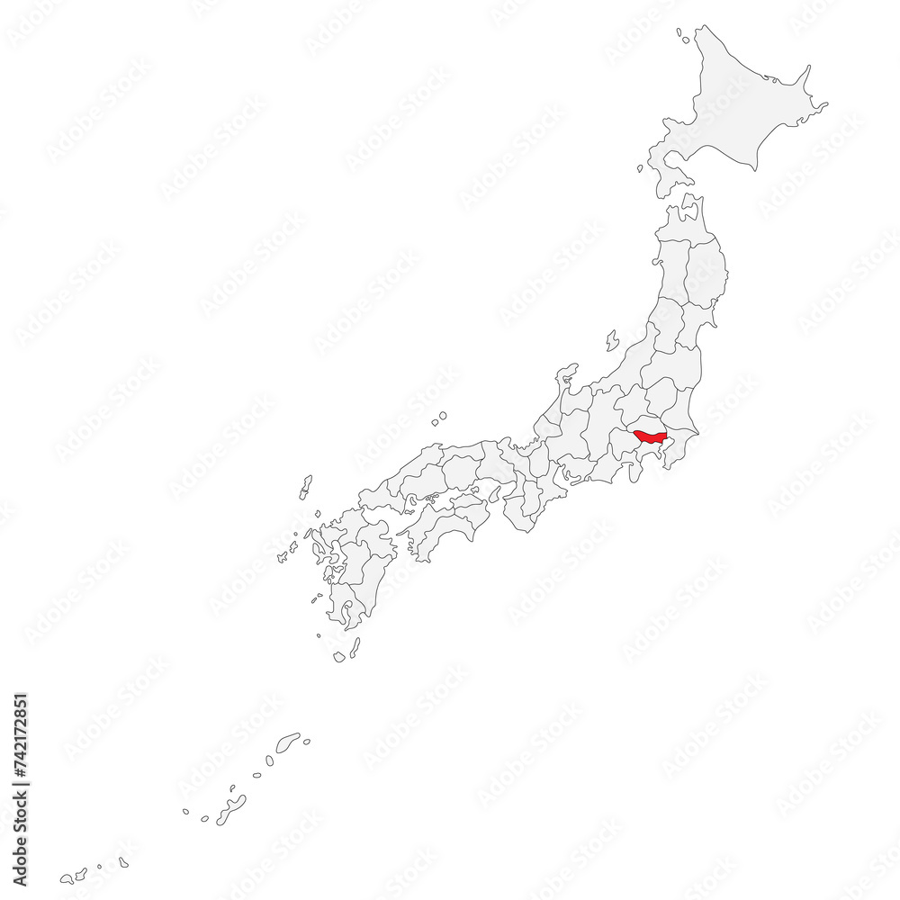 Map of Japan with capital city Tokyo
