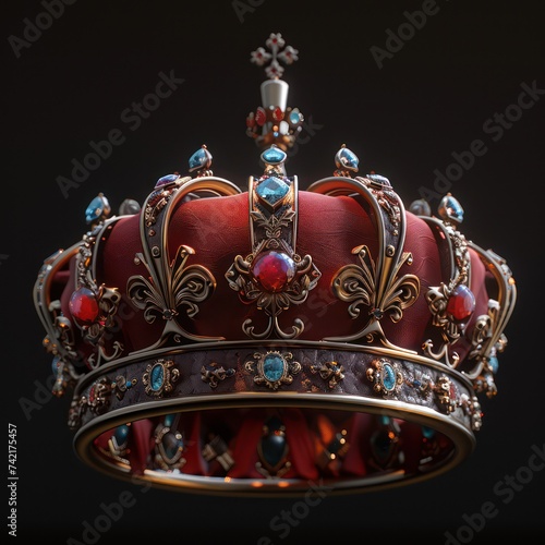 a lavish red crown shines with exquisite jewels