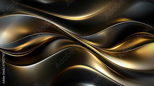 Abstract luxury swirling black and gold background, featuring elegant waves of gold