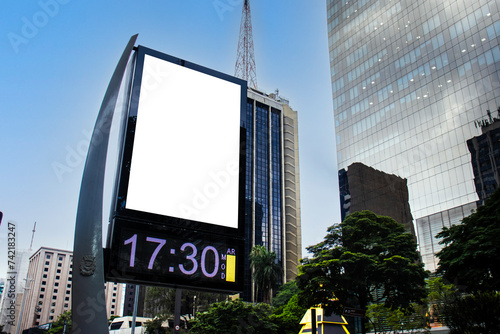 Billboard blank mock up in the city of Sao Paulo. Use this photo day mockup for your outdoor design. photo