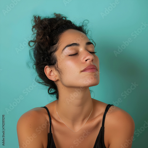 Relieved woman with a sigh of relief photo