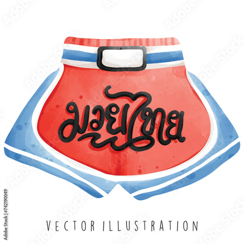 Thailand Travel Collection, Watercolor of Boxing Shorts, Vector Illustration.
