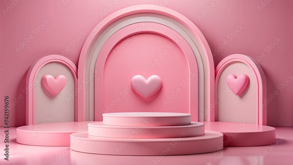 Pink Podium Background for Product Display - Love Symbolism