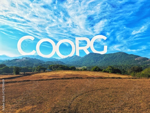 Coorg landscape image, cloudy background with installation