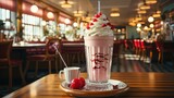 An old-fashioned milkshake in a retro diner