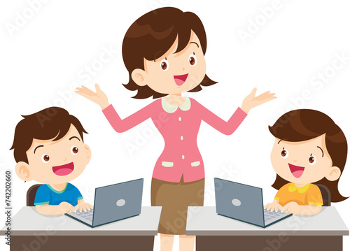 teacher and student learn computer
