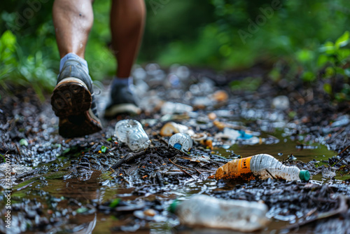 trial runner picking up trash , global environment pollution. Ai generated