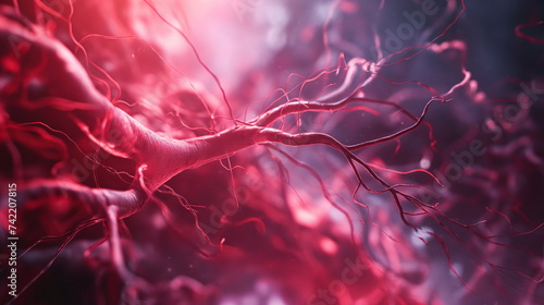 Blood vessels, neural connections. The movement of blood inside the human body. Foci of inflammation photo