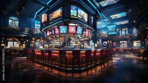A lively sports bar with beers and screens
