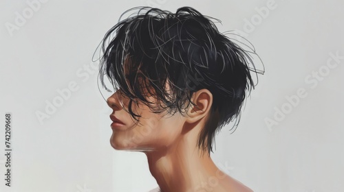 Illustration of young asian man. Men hair style concept.
