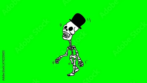 Animated cute skull character wearing hat and feeling surprised