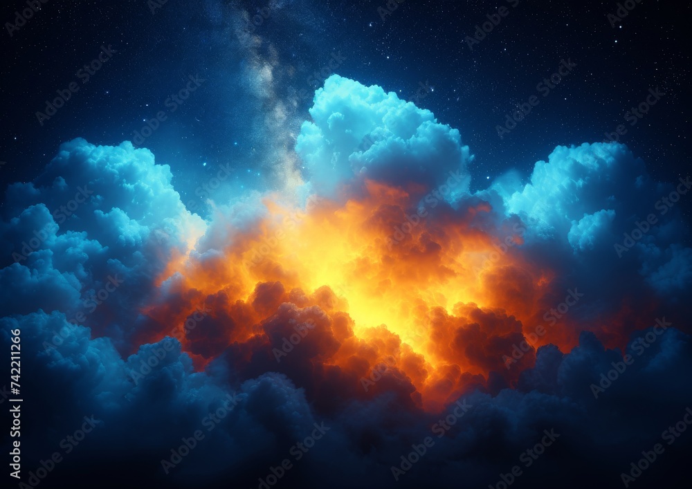 Fiery Clouds with Starry Sky Background
