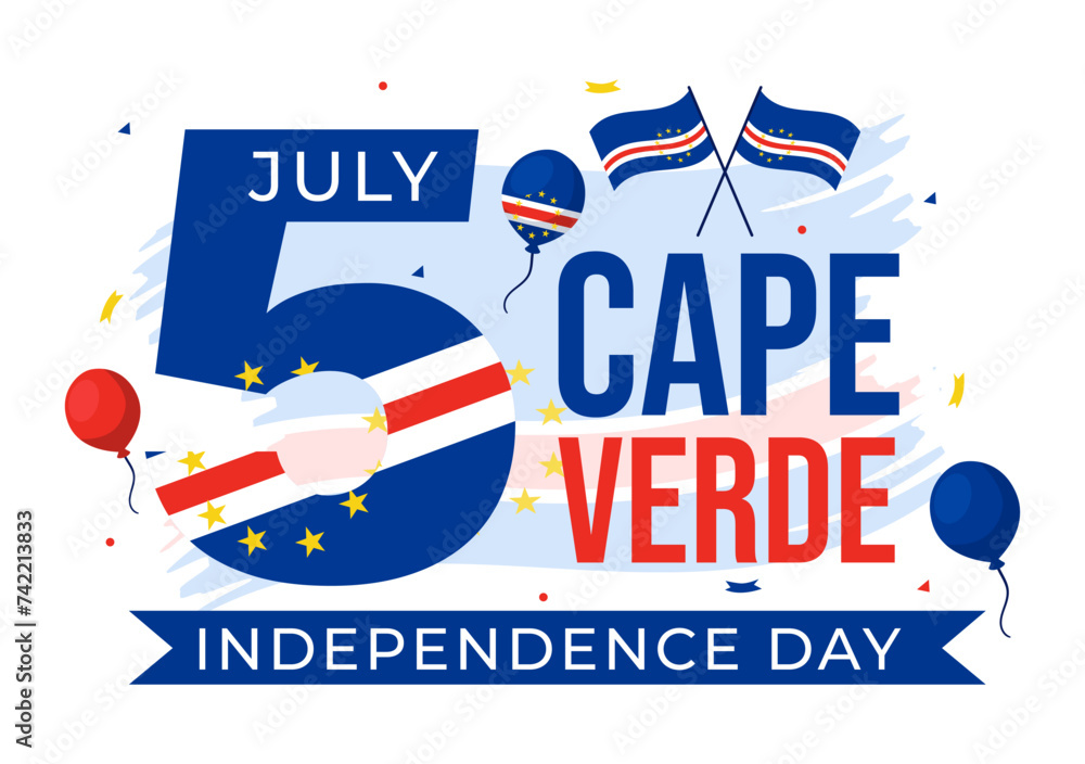 Happy Cape Verde Independence Day Vector Illustration on July 5 with Waving Flag and Ribbon in National Holiday Flat Cartoon Background
