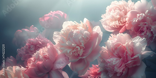 Beautiful bouquet of pink peonies flowers background and wallpaper Macro background of peony flower.
   photo