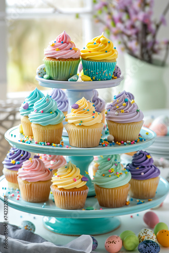 Colorful Cupcakes and Easter Eggs Display for Easter Party