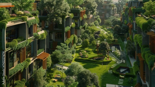 A small green town adorned with trees and grass  embodying the concept of a green city