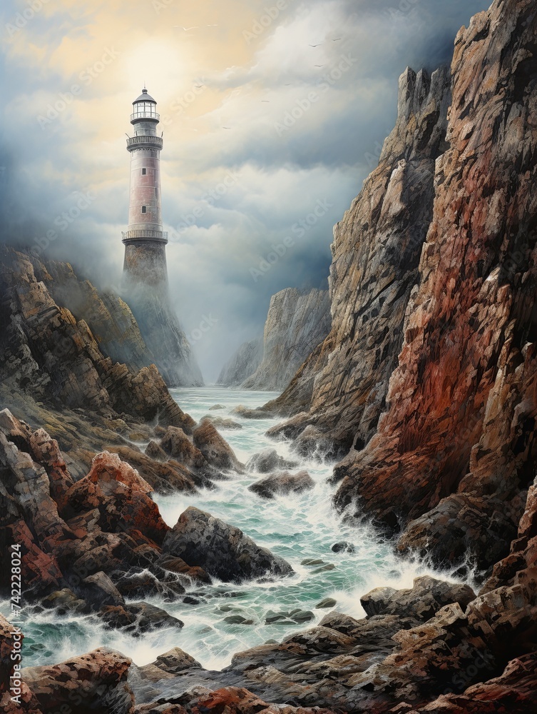 Majestic Cliffside Lighthouses Valley - A Stunning Ocean Gaze