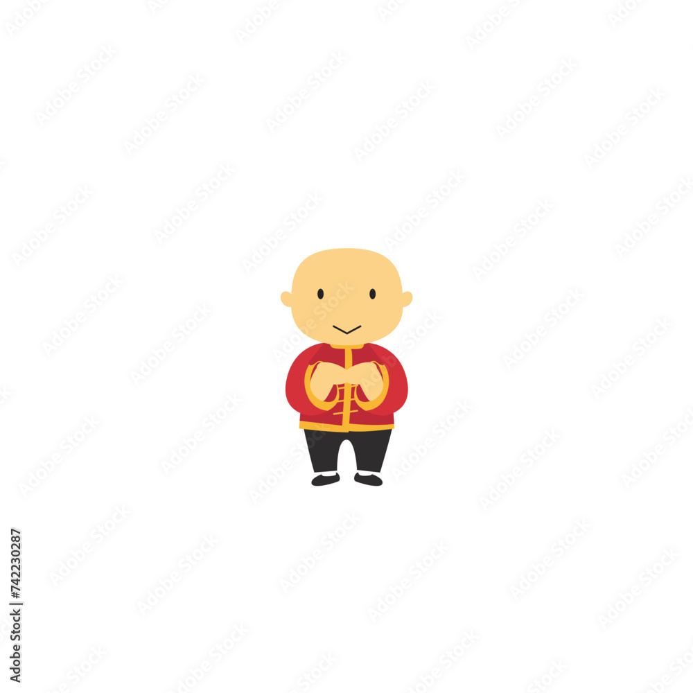 Obraz premium Vector pose of little boy celebrating Chinese New Year illustration