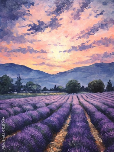 Vintage Lavender Farm Sunset Starlight Painting
