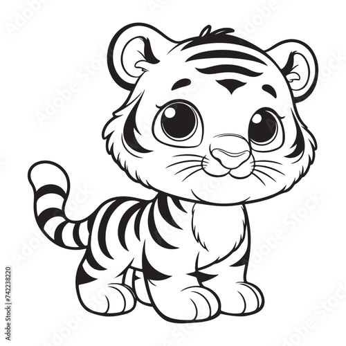 Line art of tiger cartoon vector