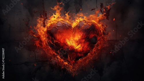 A beautiful heart of fire and flame. Passion. The flame is a symbol of love. A searing fire in the shape of a heart.