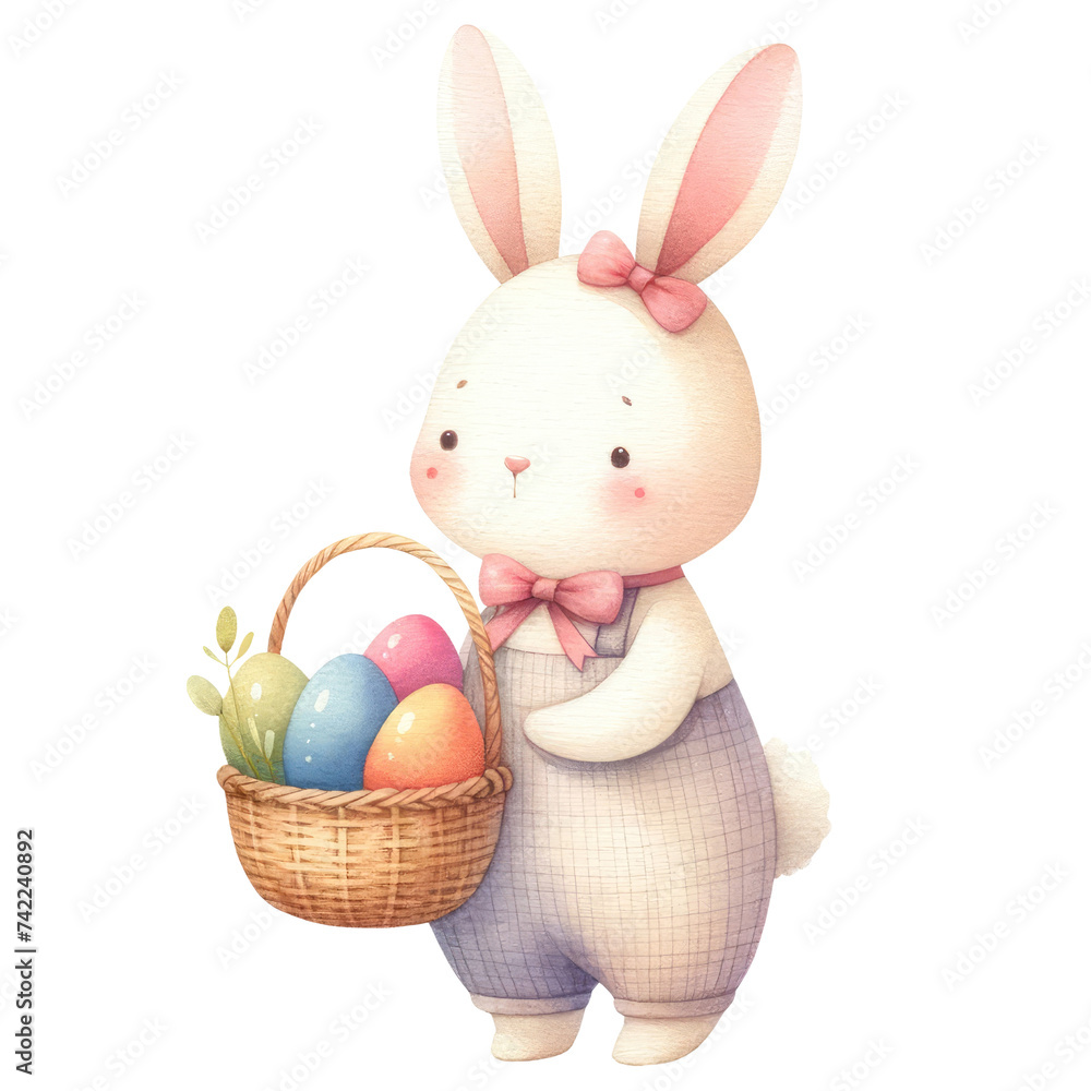 Cute Rabbit with Easter Eggs Basket Illustration Cute Rabbit with Easter Eggs Basket Illustration
