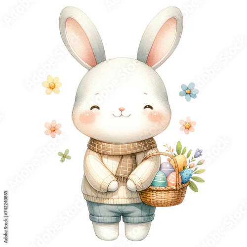 Cute Rabbit with Easter Eggs Basket Illustration