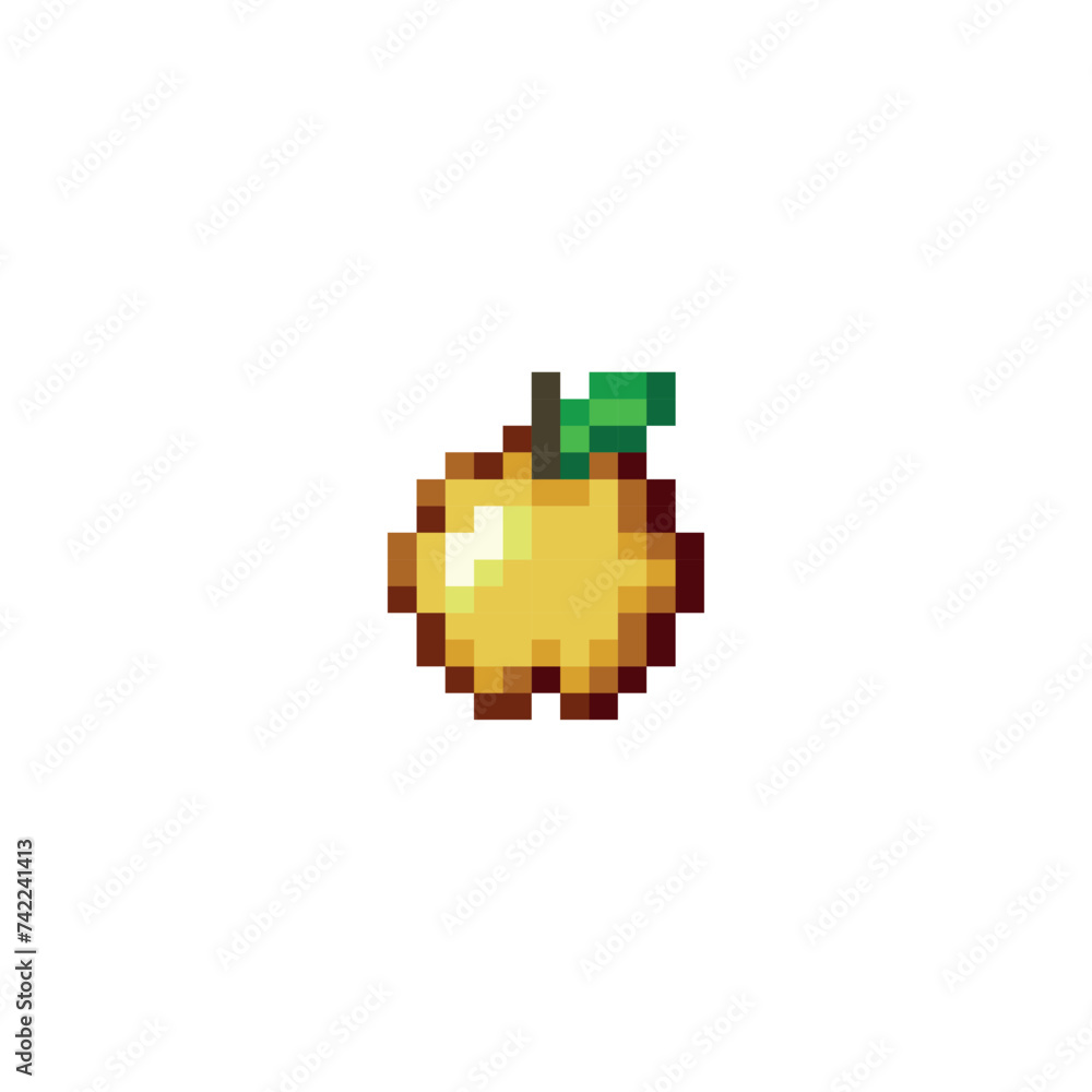 Fototapeta premium Golden apple, pixel art food