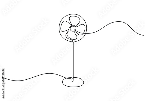Continuous line drawing of electric standing blow fan home appliance. Vector illustration house electrical equipment concept.