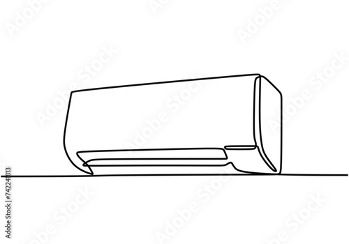 Continuous line drawing air conditioner. Home technology cooler. Vector illustration single one outline.