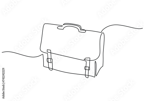 Continuous line drawing of briefcase working bag isolated on white background.