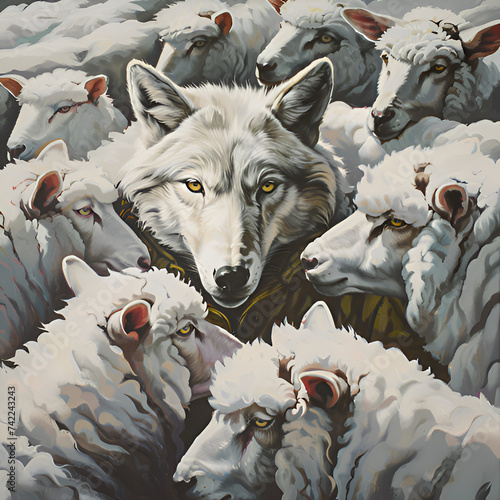 Wolf among sheep, wilf in sheep coverings  photo