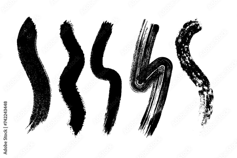 Vector black paint brush spots, highlighter lines or felt-tip pen marker horizontal blobs. Marker pen or brushstrokes and dashes. Ink smudge abstract shape stains and smear set with texture Vector black paint brush spots, highlighter lines or felt-tip pen marker horizontal blobs. Marker pen or brushstrokes and dashes. Ink smudge abstract shape stains and smear set with texture