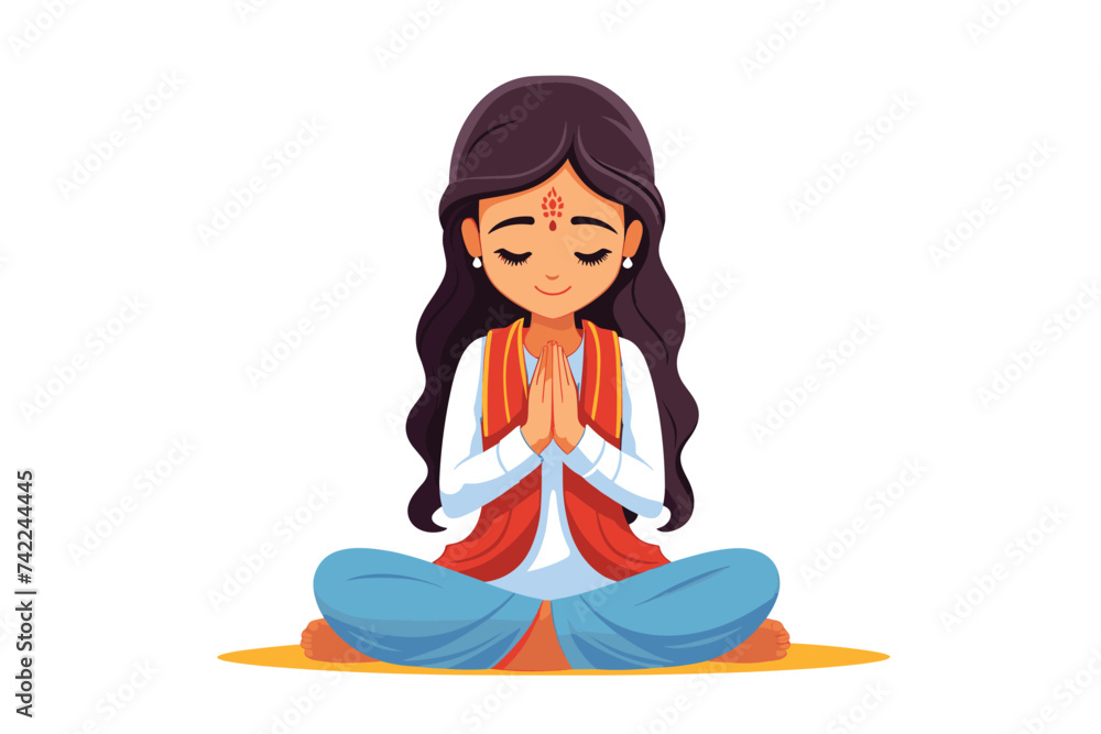 Cute Indian girl praying to god vector illustration Cute Indian girl praying to god vector illustration