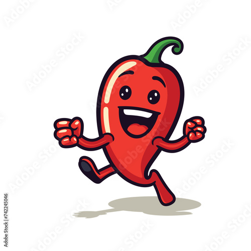 cartoon running chili flat design vector illustration