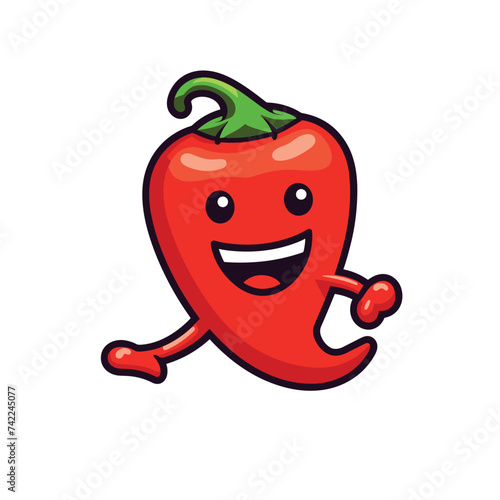 cartoon running chili flat design vector illustration