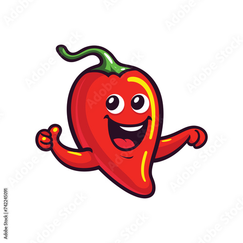 cartoon running chili flat design vector illustration