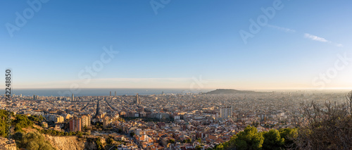 Panorama of Barcelona in Catalonia, Spain, before sunset
