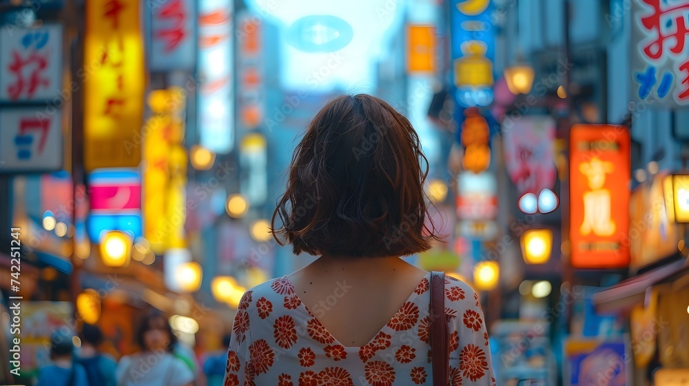 Girl in Japanese Night Market A Vision of Colourful Solitude Girl in Japanese Night Market A Vision of Colourful Solitude