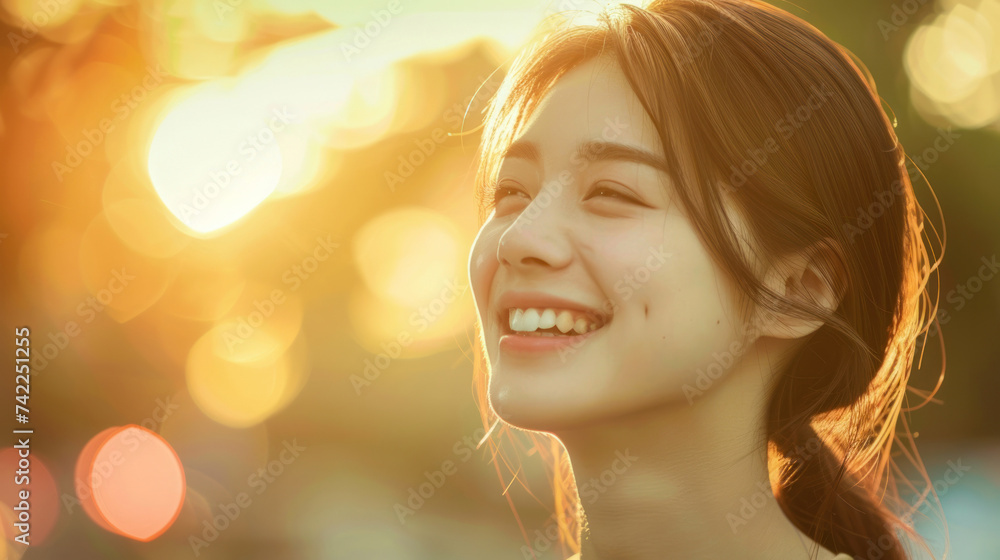 happy asian woman in bright tone daylight sunny day happy asian woman in bright tone daylight sunny day
