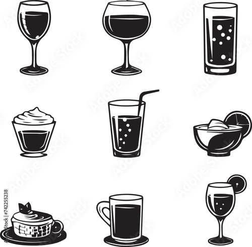 set of foods and Drinks vector icons isolated on white background