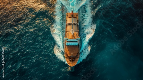Aerial View of Cargo Ship in Ocean, Global Trade and Transportation Theme © Sariyono
