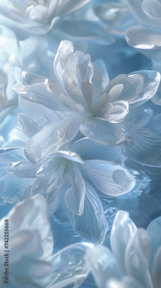 Frosty Cascade: Jasmine's petals, frozen in macro splendor, cascade in a tranquil and frosty descent.
