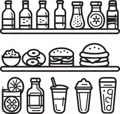 set of foods and Drinks vector icons isolated on white background