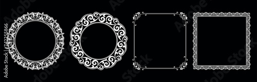 Set of decorative frames Elegant vector element for design in Eastern style, place for text. Floral black and white borders. Lace illustration for invitations and greeting cards.